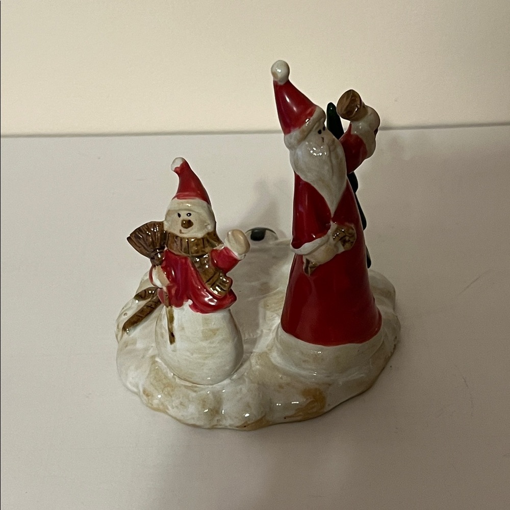 Royal Copenhagen Ceramic Santa and Snowman Figurine Candle Holder - Picture 2 of 8